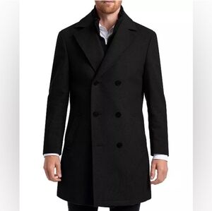 CHAPS Ralph Lauren Black Classic Double Breasted Wool Blend Coat 40R